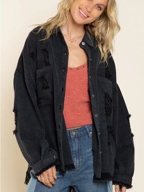 POL Distressed Denim Jacket Black